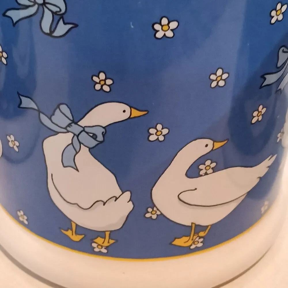 Vintage Ceramic Goose Canister Set-With Lids-Set Of 4-Geese-Ribbons-Country